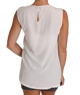 Elegant White Silk Sleeveless Top With Lace Detail - Luxury for You