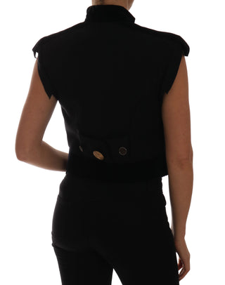 Embellished Black Military Style Vest - Luxury for You