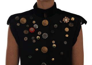 Embellished Black Military Style Vest - Luxury for You