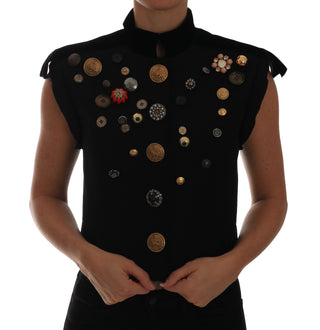 Embellished Black Military Style Vest - Luxury for You