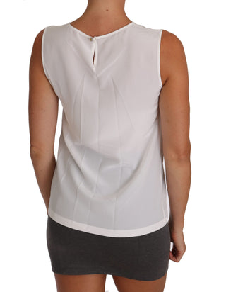 Elegant Sleeveless White Silk Blouse Top - Luxury for You