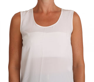 Elegant Sleeveless White Silk Blouse Top - Luxury for You