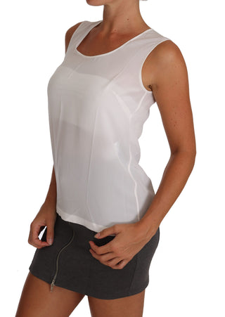 Elegant Sleeveless White Silk Blouse Top - Luxury for You