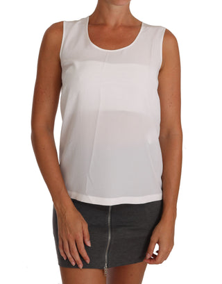 Elegant Sleeveless White Silk Blouse Top - Luxury for You