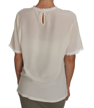 Cream Silk Lace-detailed Blouse Top - Luxury for You