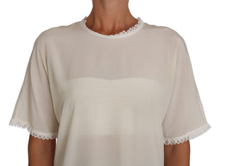 Cream Silk Lace-detailed Blouse Top - Luxury for You