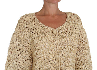 Chic Beige Crochet Knitted Raffia Cardigan - Luxury for You