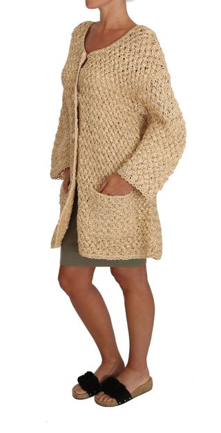 Chic Beige Crochet Knitted Raffia Cardigan - Luxury for You