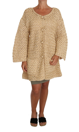 Chic Beige Crochet Knitted Raffia Cardigan - Luxury for You