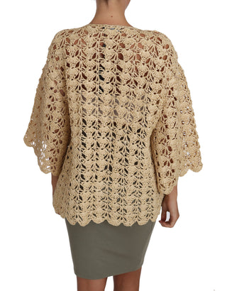 Chic Beige Crochet Raffia Cardigan - Luxury for You