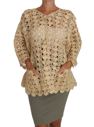 Chic Beige Crochet Raffia Cardigan - Luxury for You