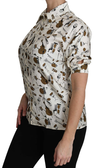 Silk Musical Instrument Print Polo Top - Luxury for You