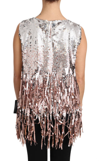 Golden Pink Sequined Fringe Elegance Top - Luxury for You