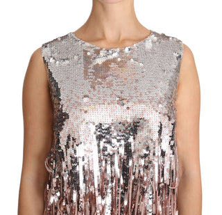 Golden Pink Sequined Fringe Elegance Top - Luxury for You