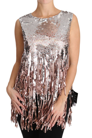 Golden Pink Sequined Fringe Elegance Top - Luxury for You