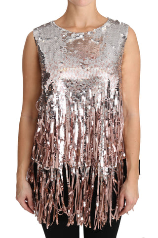 Golden Pink Sequined Fringe Elegance Top - Luxury for You