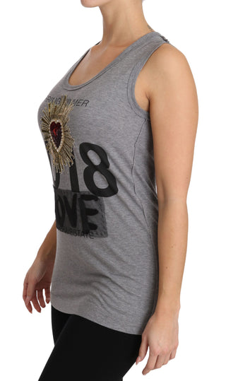 Sequined Heart Tank Top In Gray - Luxury for You