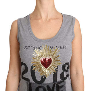 Sequined Heart Tank Top In Gray - Luxury for You