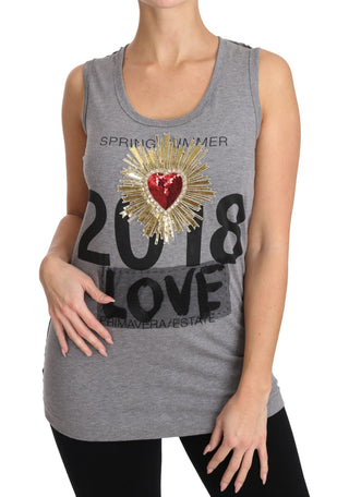 Sequined Heart Tank Top In Gray - Luxury for You