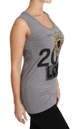 Sequined Heart Tank Top In Gray - Luxury for You