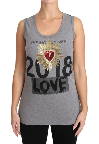 Sequined Heart Tank Top In Gray - Luxury for You