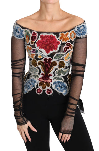 Elegant Floral Applique Long Sleeve Top - Luxury for You