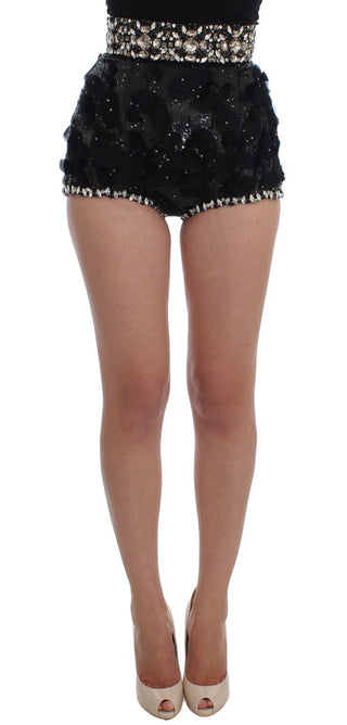 Crystal Sequined Silk High Waist Shorts - Luxury for You