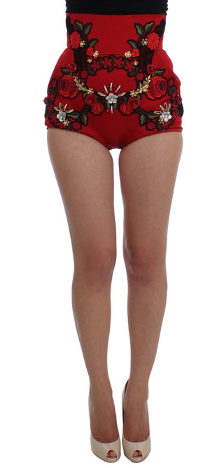 Ravishing Red Silk Embroidered Shorts - Luxury for You