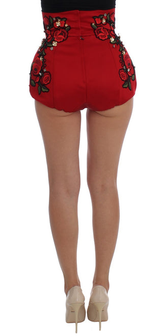 Red Silk Crystal-embellished Mini Shorts - Luxury for You