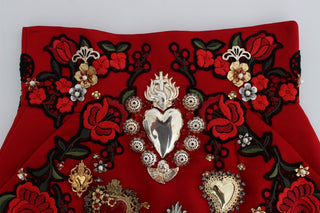 Red Silk Crystal-embellished Mini Shorts - Luxury for You