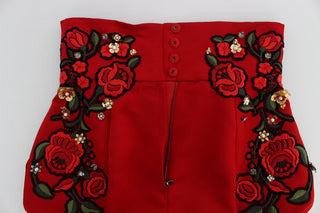 Red Silk Crystal-embellished Mini Shorts - Luxury for You