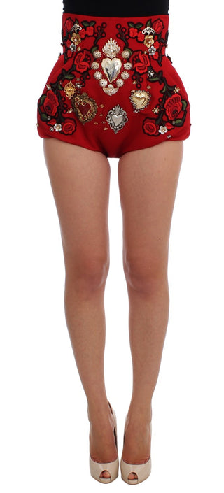 Red Silk Crystal-embellished Mini Shorts - Luxury for You