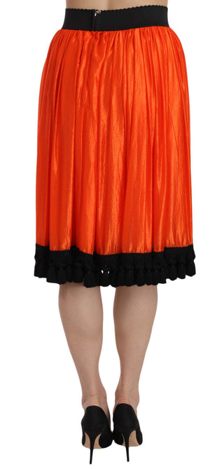 High-waist Black & Orange Knee-length Skirt - Luxury for You