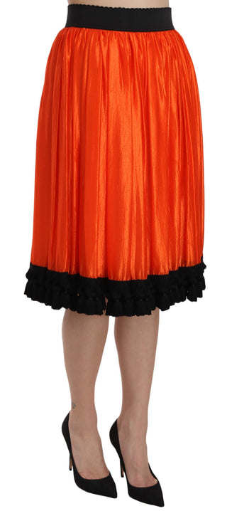 High-waist Black & Orange Knee-length Skirt - Luxury for You