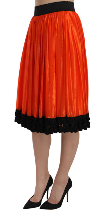 High-waist Black & Orange Knee-length Skirt - Luxury for You