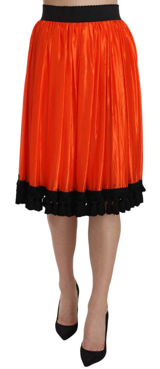 High-waist Black & Orange Knee-length Skirt - Luxury for You