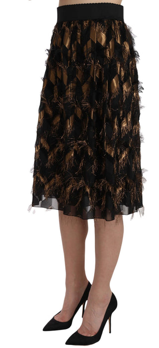 Elegant Gold Black Silk Blend High Waist Skirt - Luxury for You