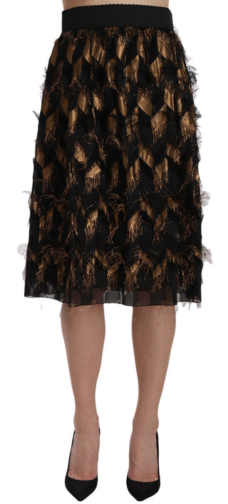 Elegant Gold Black Silk Blend High Waist Skirt - Luxury for You