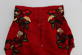 Elegant Silk Red Embroidered Mini Shorts - Luxury for You