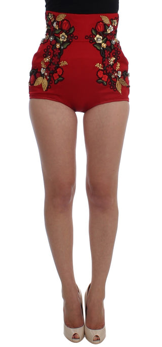 Elegant Silk Red Embroidered Mini Shorts - Luxury for You