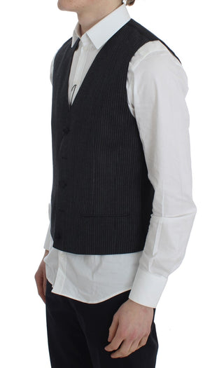 Elegant Gray Striped Wool Vest - Luxury for You