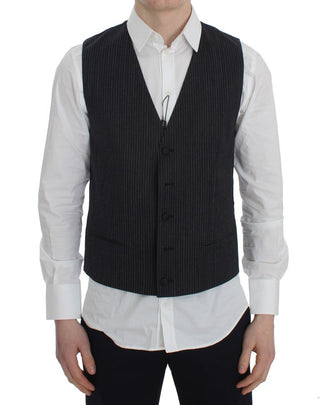 Elegant Gray Striped Wool Vest - Luxury for You