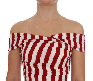 Elegant Red And White Striped Silk Bodycon Dress