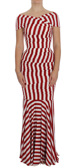 Elegant Red And White Striped Silk Bodycon Dress