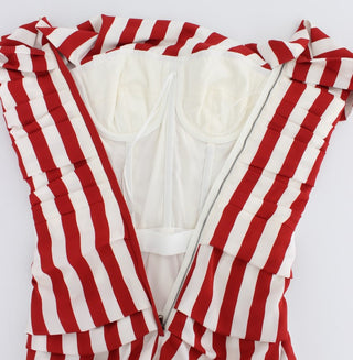 Elegant Red And White Striped Silk Bodycon Dress