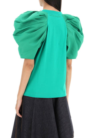 T-shirt With Ruched Balloon Sleeves In Poly Faille