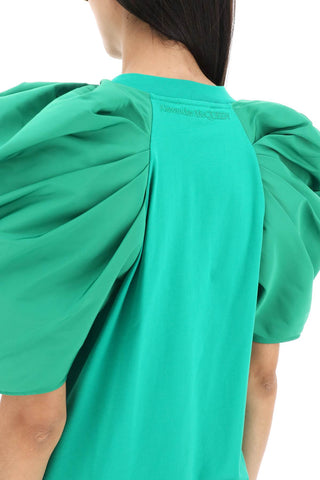 T-shirt With Ruched Balloon Sleeves In Poly Faille