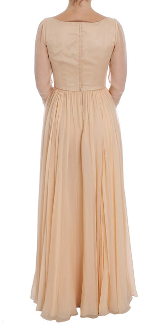 Elegant Beige Silk Full Length Sheath Dress - Luxury for You