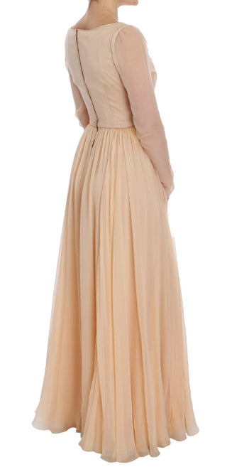 Elegant Beige Silk Full Length Sheath Dress - Luxury for You