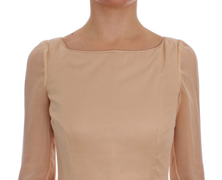 Elegant Beige Silk Full Length Sheath Dress - Luxury for You